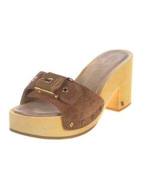 Dr. Scholl's x Veronica Beard Hula Suede Buckle Mule Clogs Wooden Platform